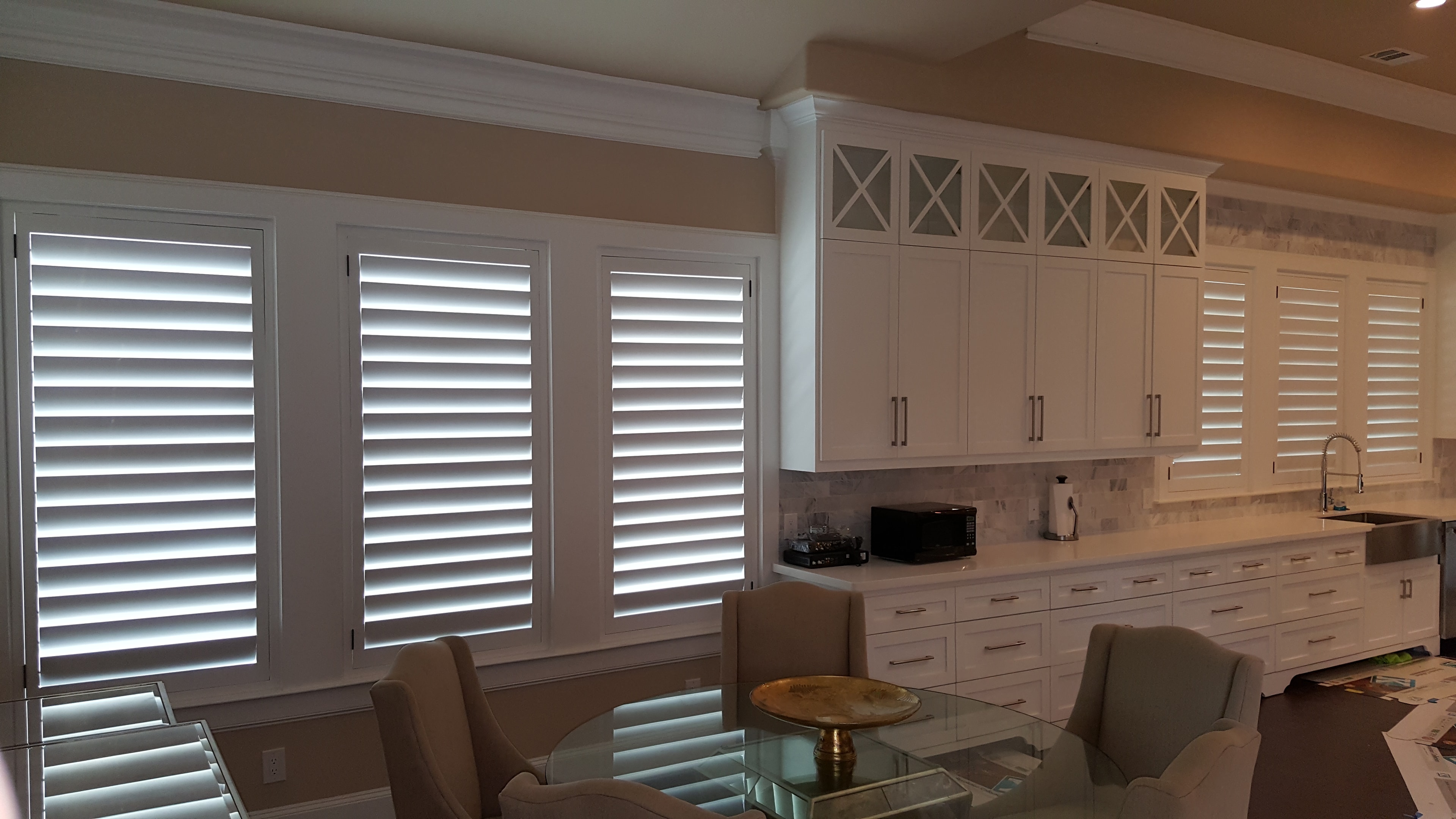 Plantation shutters in a bright living room